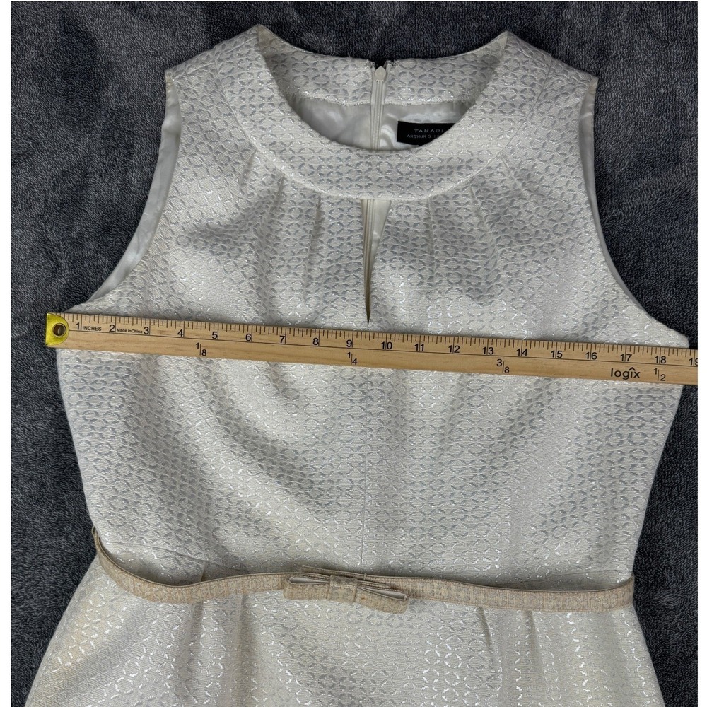Tahari Arthur S Levine Womens 10 Metallic Jacquard Sheath Dress Champagne White - Picture 13 of 15